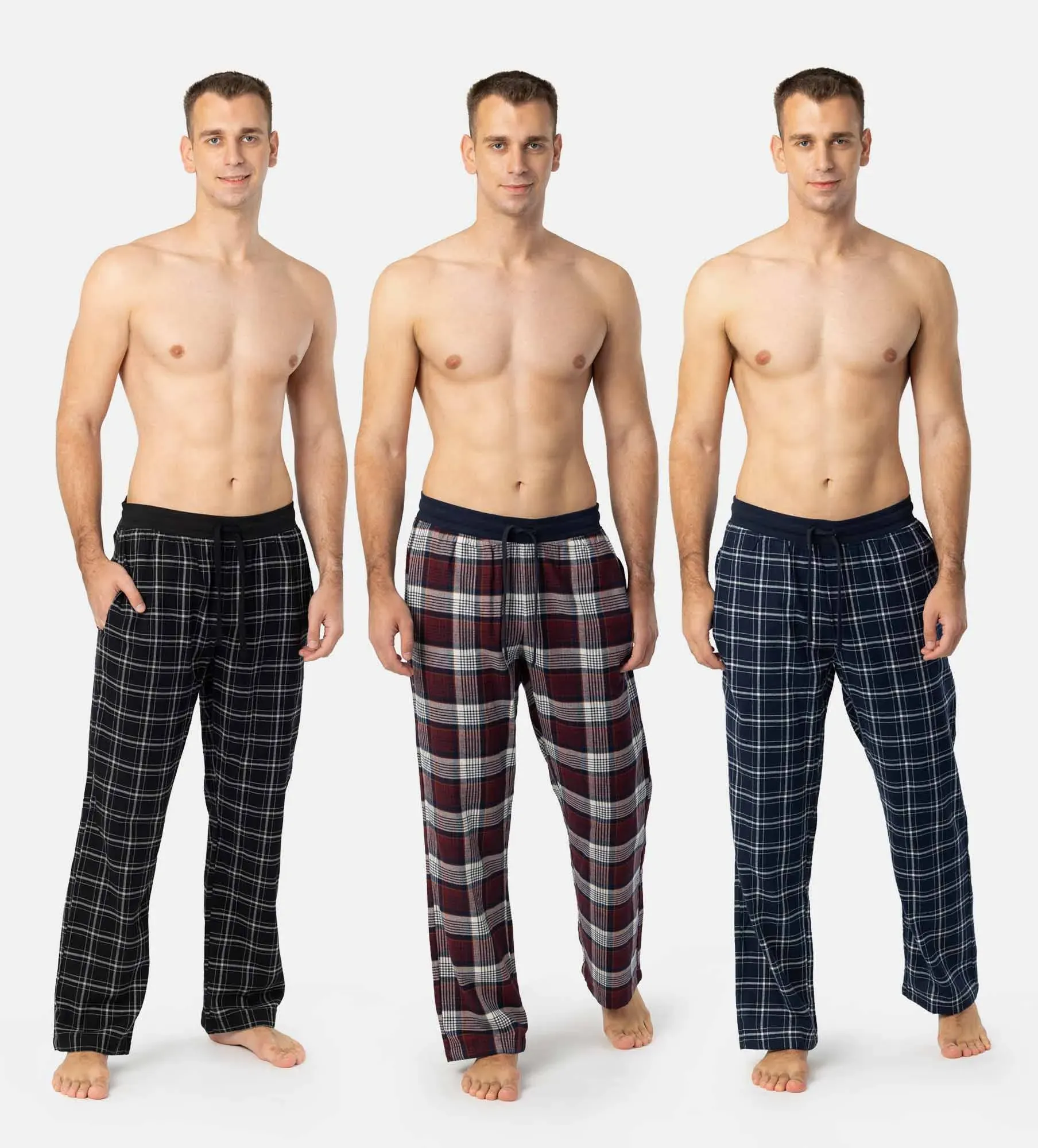 Pánské flanel dlouhé pyžamo kalhoty - 3 ks v balení